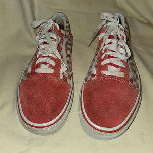 Vans Old Skool Red and White Checkerboard Suede Skate Shoes